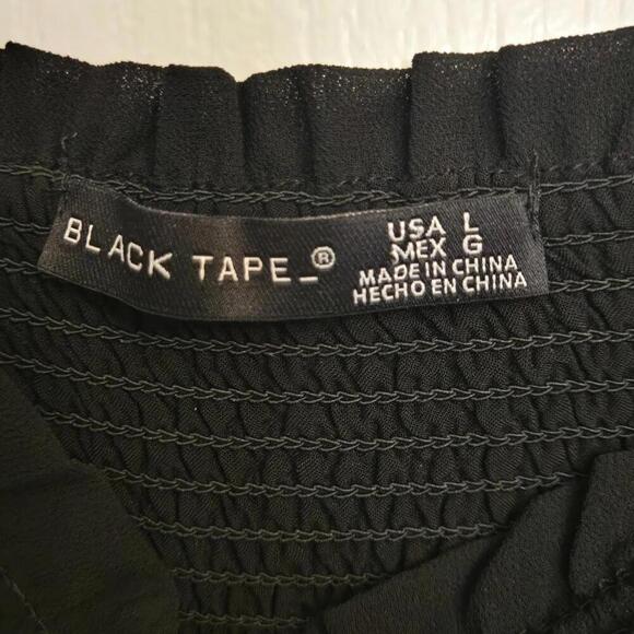 BLACK TAPE Smocked Midi Dress Black Adjustable Tie Straps Lined Size Large - Picture 7 of 8